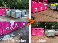 Vorher-Nachher: Reinigung des Containerstandplatzes Burbacher Markt. Foto: ZKE