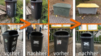 Vorher-Nacher: Papierkörbe und Behälter für Streugut. Foto: ZKE