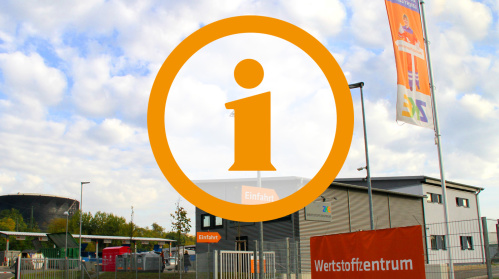 Wertstoffzentrum Wiesenstraße Einfahrtsbereich mit Infografik. Foto: ZKE