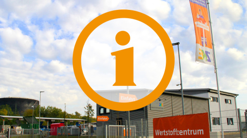 Wertstoffzentrum Wiesenstraße Einfahrtsbereich mit Infografik. Foto: ZKE